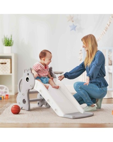 Toboggan enfants 3 en 1 girafe panier basket escalade ballo gris