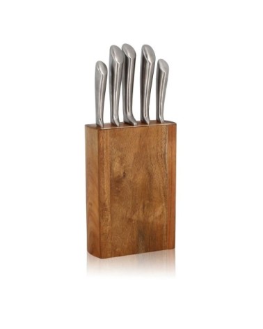 Bloc à couteau et 5 couteaux en acacia et inox
