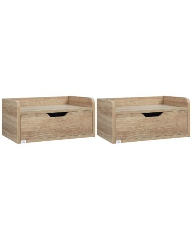 Tables de chevet murales tiroir coulissant bois naturel