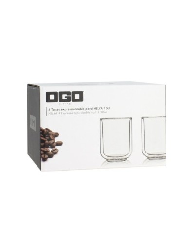Lot de 4 tasses expresso en verre double paroi 10 cl
