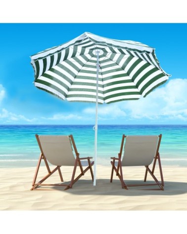 Parasol de plage ø 180 cm polyester vert blanc rayé
