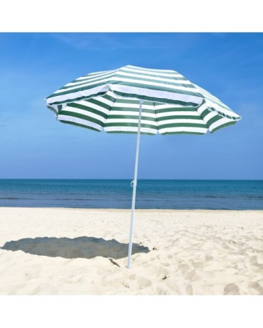Parasol de plage ø 180 cm polyester vert blanc rayé