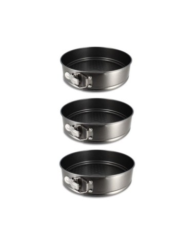 Set 3 moules à charnières en acier carbone 22 cm, 24 cm et 26 cm