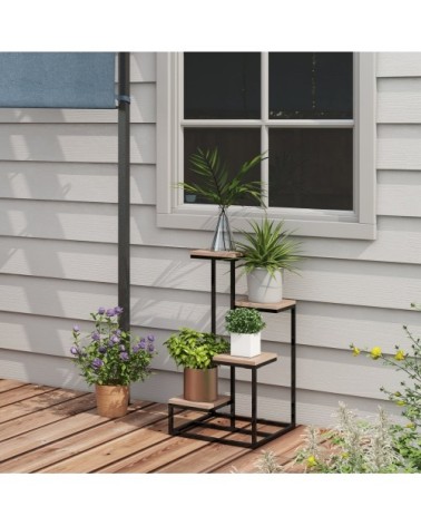 Étagère à plantes 4 niveaux métal et bois style industriel
