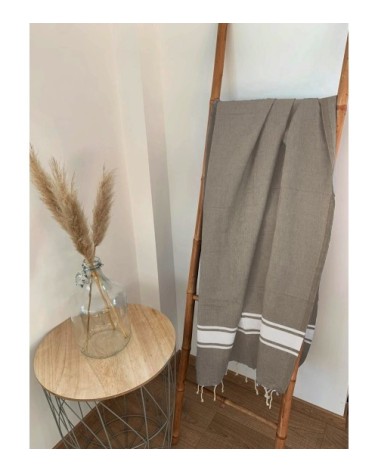 Fouta traditionnelle beige taupe kozo 100 x 200
