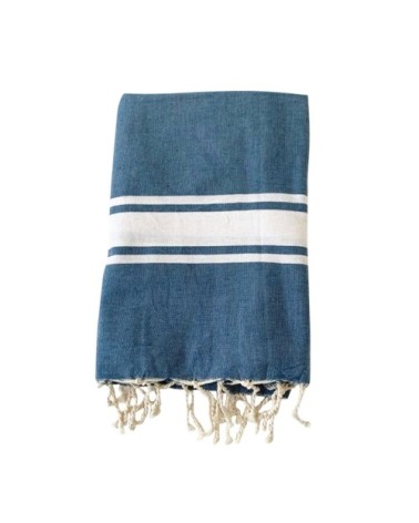 Fouta traditionnelle tile kozo bleue   100 x 200