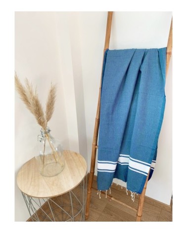 Fouta traditionnelle tile kozo bleue   100 x 200