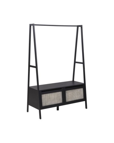 Portant vêtements noir bois et cannage de rotin L110 x H165 cm