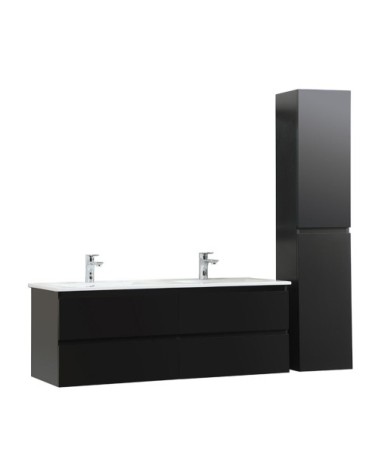 Ensemble meuble double vasque noir carbone  120cm  + vasque + colonne