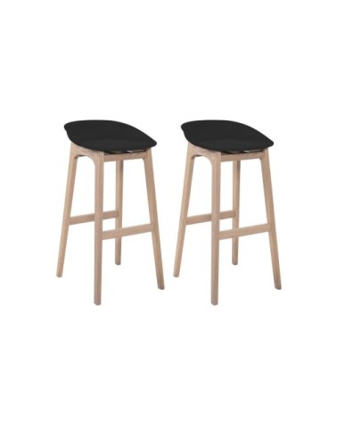 Lot de 2 tabourets de bar assise noire et pieds en chêne 65 cm