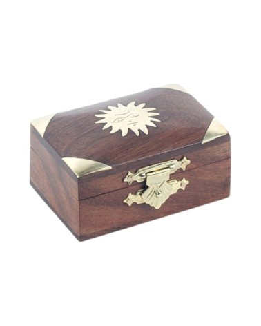 Boite en bois motif soleil en laiton 7,5x5cm