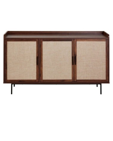 Buffet 3 portes décor noyer et façades tissu l140 cm