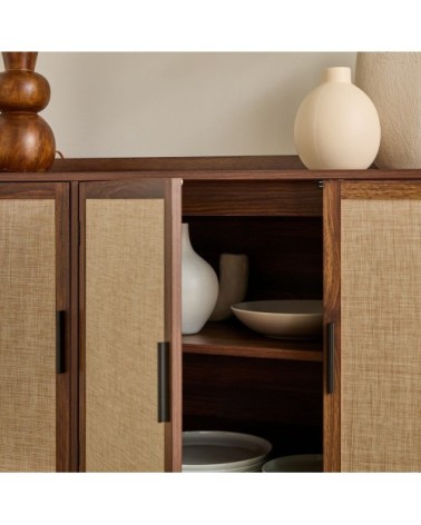 Buffet 3 portes décor noyer et façades tissu l140 cm