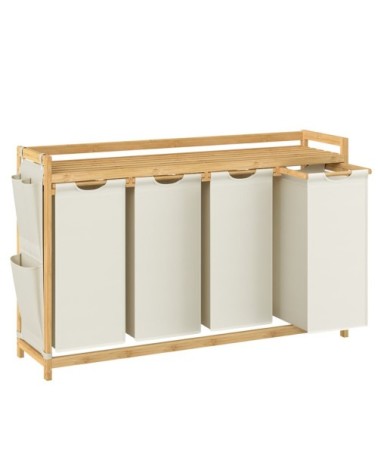 Panier à linge avec 4 compartiments en bambou 4 x 50 l blanc crème
