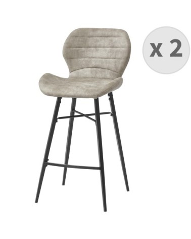 Chaise de bar industrielle vintage marron clair/métal noir (x2)