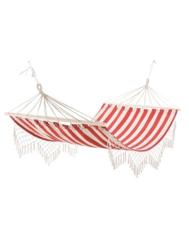 Hamac de voyage style hippie chic coton polyester rouge crème rayé