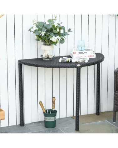 Table de jardin demi cercle résine tressée 4 fils imitation rotin noir