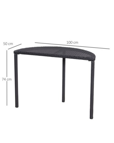 Table de jardin demi cercle résine tressée 4 fils imitation rotin noir