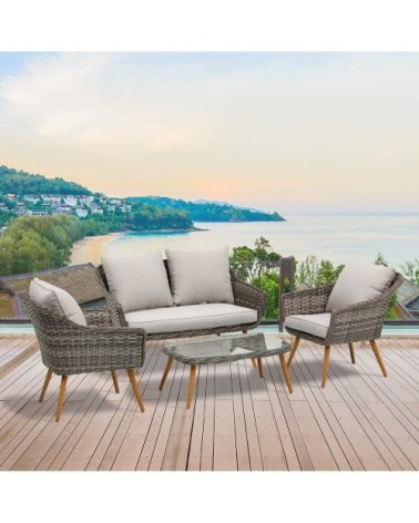 Salon de jardin 4 places 4 pièces design scandinave gris