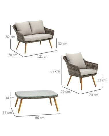 Salon de jardin 4 places 4 pièces design scandinave gris