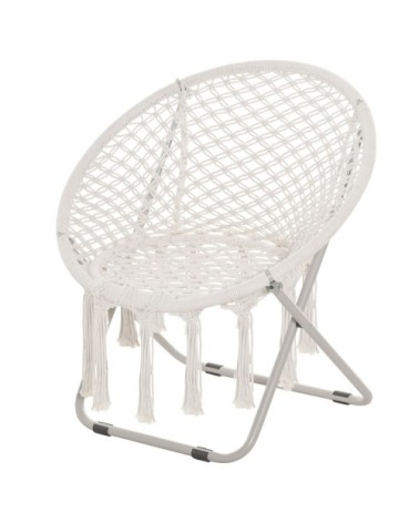 Loveuse fauteuil lune papasan pliable macramé coton polyester beige