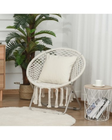 Loveuse fauteuil lune papasan pliable macramé coton polyester beige