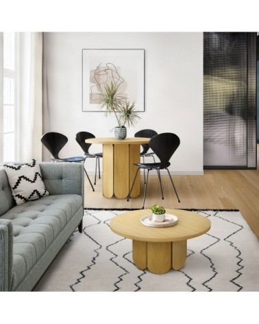 Table basse ronde en bois massif D78cm bois clair