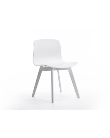 Lot de 2 chaises blanches design avec pieds en bois teinté