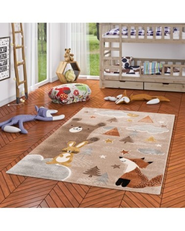 Tapis enfant renard ours marron 80x150 cm