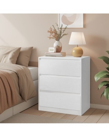 Commode chambre 3 tiroirs 40 x 60 x 75 cm style moderne blanc neige
