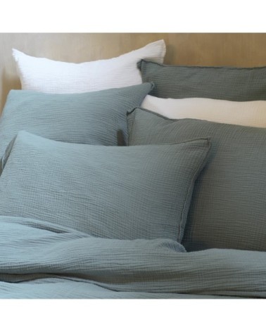 Taie d'oreiller gaze de coton bleu minéral 50X70 CM