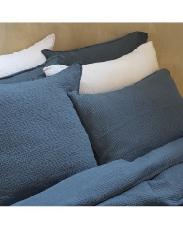 Taie d'oreiller gaze de coton bleu orage 50X70 CM