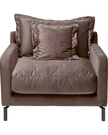 Fauteuil en velours taupe et acier