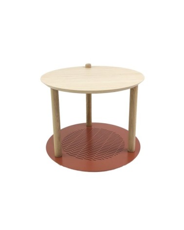 Table de chevet en chêne et métal terracotta