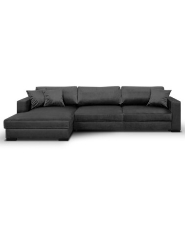 Canapé d'angle gauche convertible 5 places gris avec coffre