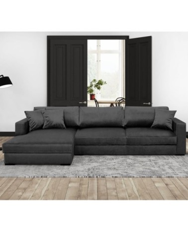 Canapé d'angle gauche convertible 5 places gris avec coffre