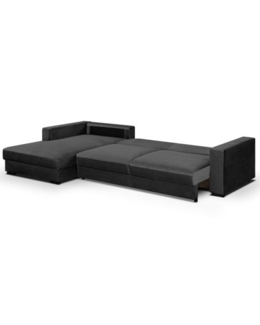 Canapé d'angle gauche convertible 5 places gris avec coffre