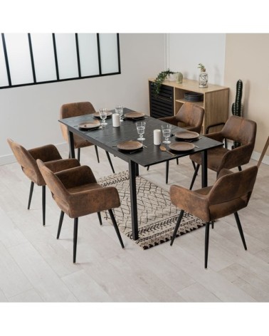 Lot de 6 chaises retro industriel en microfibre marron