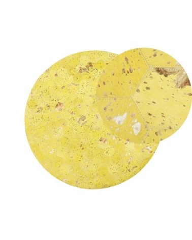 Tapis en cuir véritable jaune 140x140cm