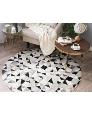 Tapis en cuir véritable beige 140x140cm