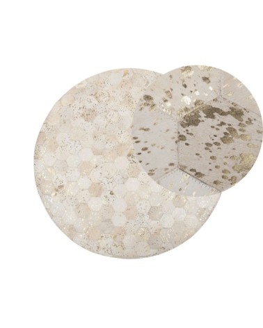 Tapis en cuir véritable beige 140x140cm