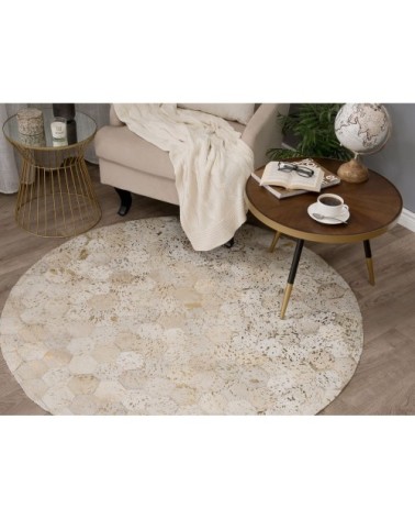 Tapis en cuir véritable beige 140x140cm