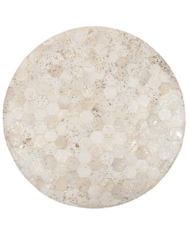 Tapis en cuir véritable beige 140x140cm