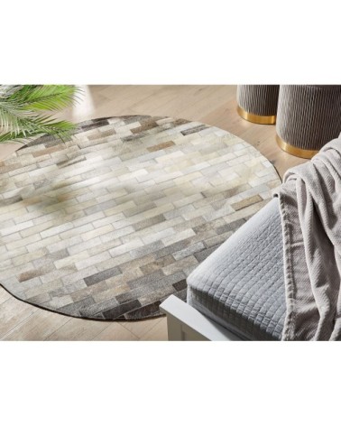 Tapis en cuir véritable marron 140x140cm