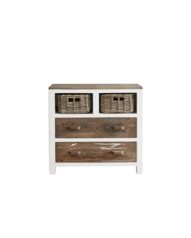 Commode 2 tiroirs 2 niches en pin recyclé