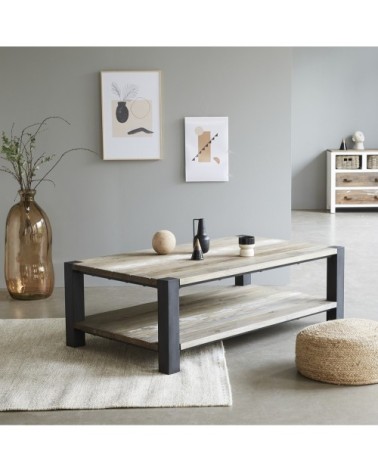 Table basse en pin recyclé massif et métal