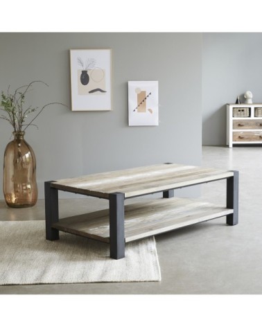 Table basse en pin recyclé massif et métal