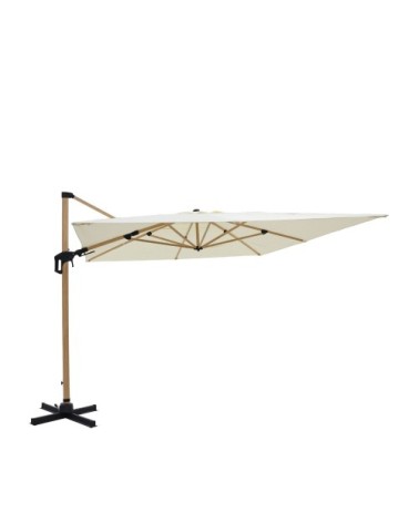 Parasol rectangulaire déporté en aluminium et effet bois 3x4m - beige
