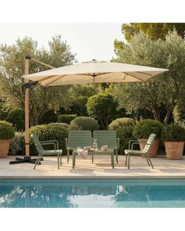 Parasol rectangulaire déporté en aluminium et effet bois 3x4m - beige