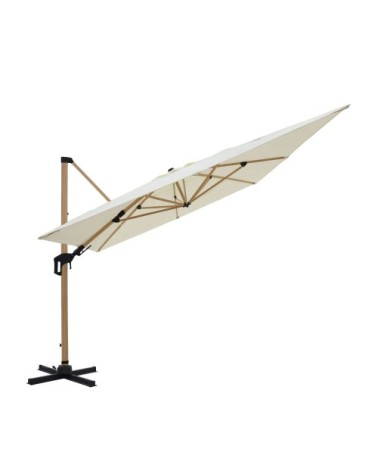Parasol rectangulaire déporté en aluminium et effet bois 3x4m - beige